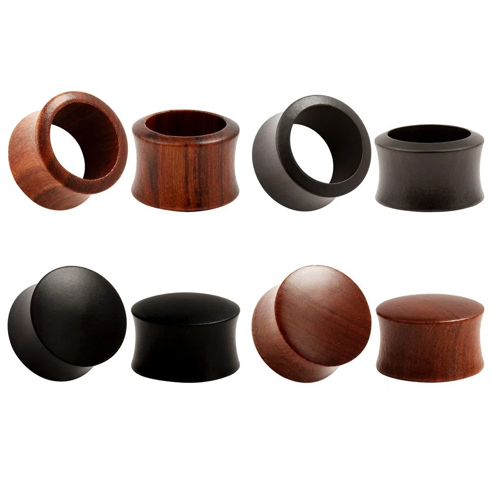 KUBOOZ (Set di 4 Paia Legno Naturale di Ebano di Sandalo Tappi per Le Orecchie Tunnel Calibri Piercing per barella