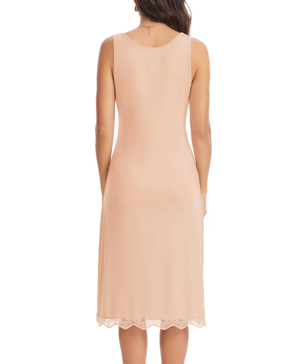 Lovasy Sottoveste Donna Lunga con Pizzo Sottovesti in Modal Senza Maniche Sexy Camicia da Notte con Spalla Larga Sottoveste Gonna Elegante Modellante Antistatica
