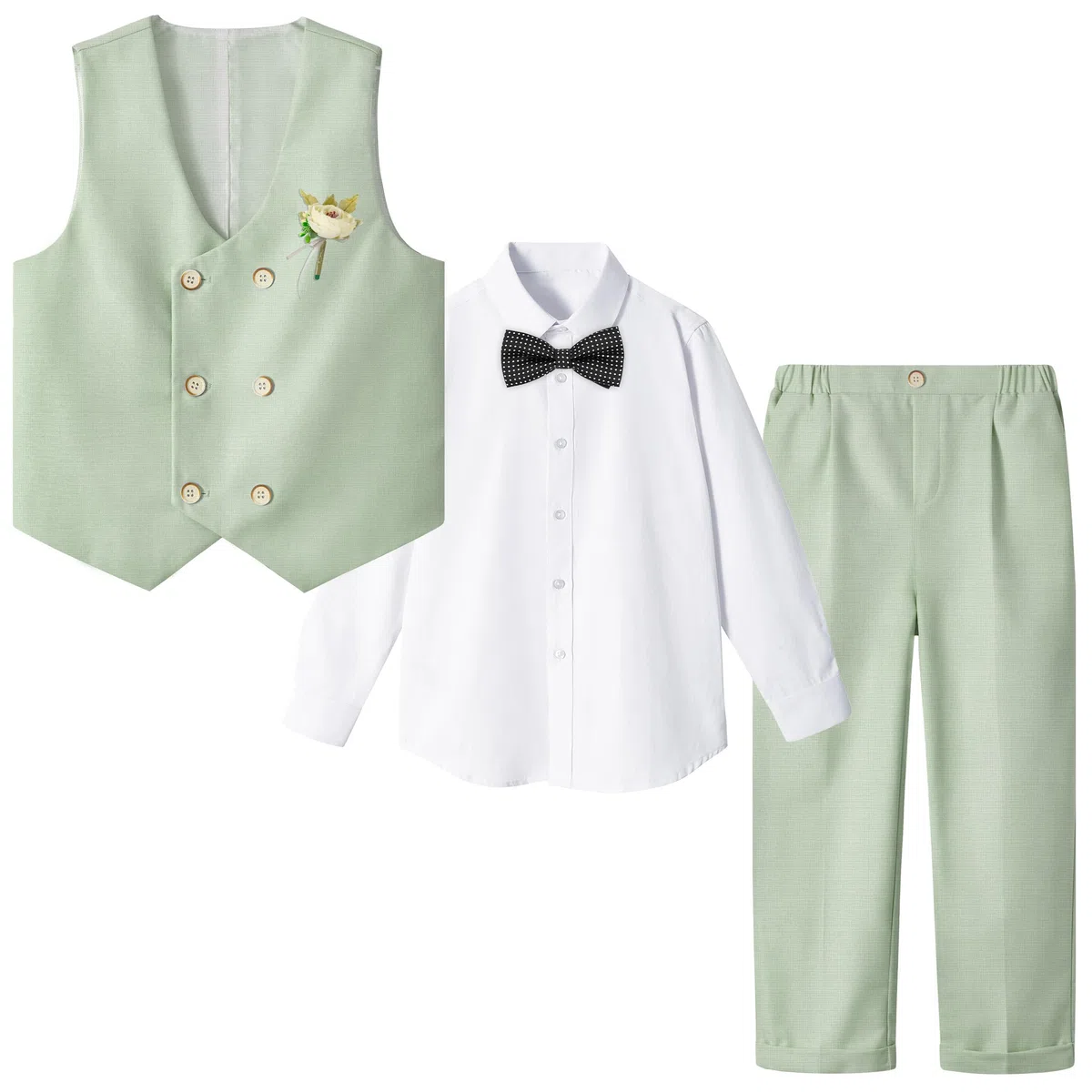 LOLANTA Abito Formale 4 Pezzi per Ragazzo, Set Gilet Doppiopetto, Abiti Occasioni per Feste di Compleanno per Bambini, 2-13 Anni