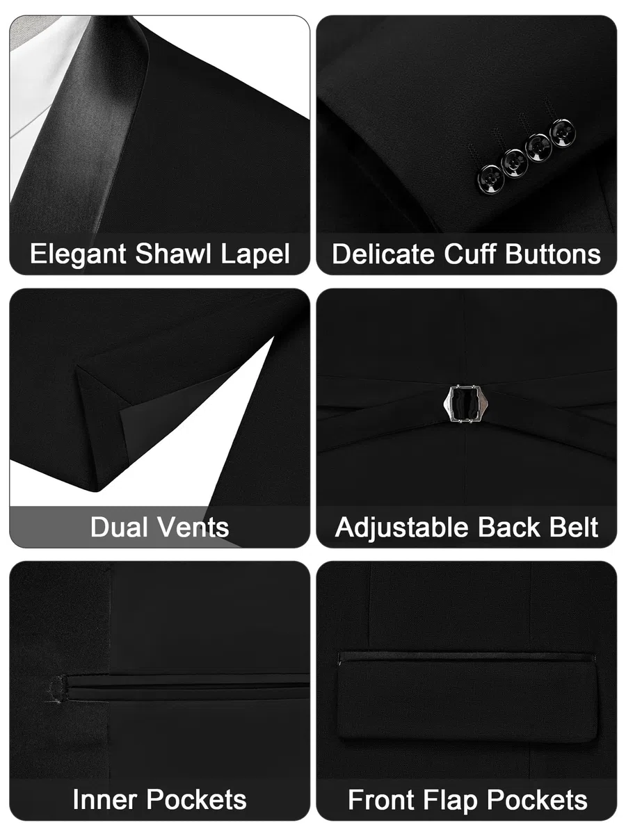 Abito da Uomo 3 Pezzi Slim Fit Completo da Sposo Formale Vestito Business per Uomo Matrimonio Giacca Vest e Pantaloni