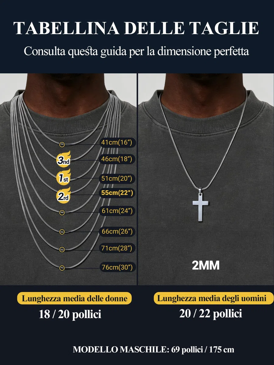 PROSTEEL Collana Serpente 2MM 16-30 Pollici Collana Uomo Acciaio Donna Argento Serpentina Agile Catenina Versatile Solo o Impilato in 316L Acciaio Inox
