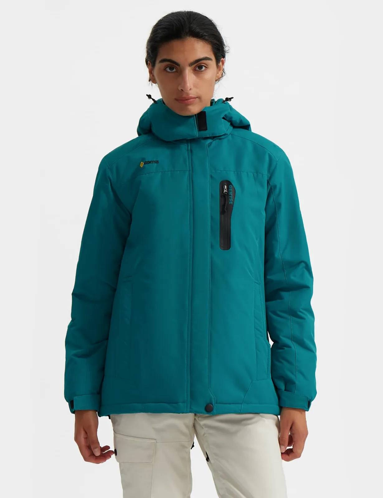 GEMYSE Donna Giacca da Sci Snowboard Antivento Impermeabile Calda Giubbotto con Cappuccio Rimovibile