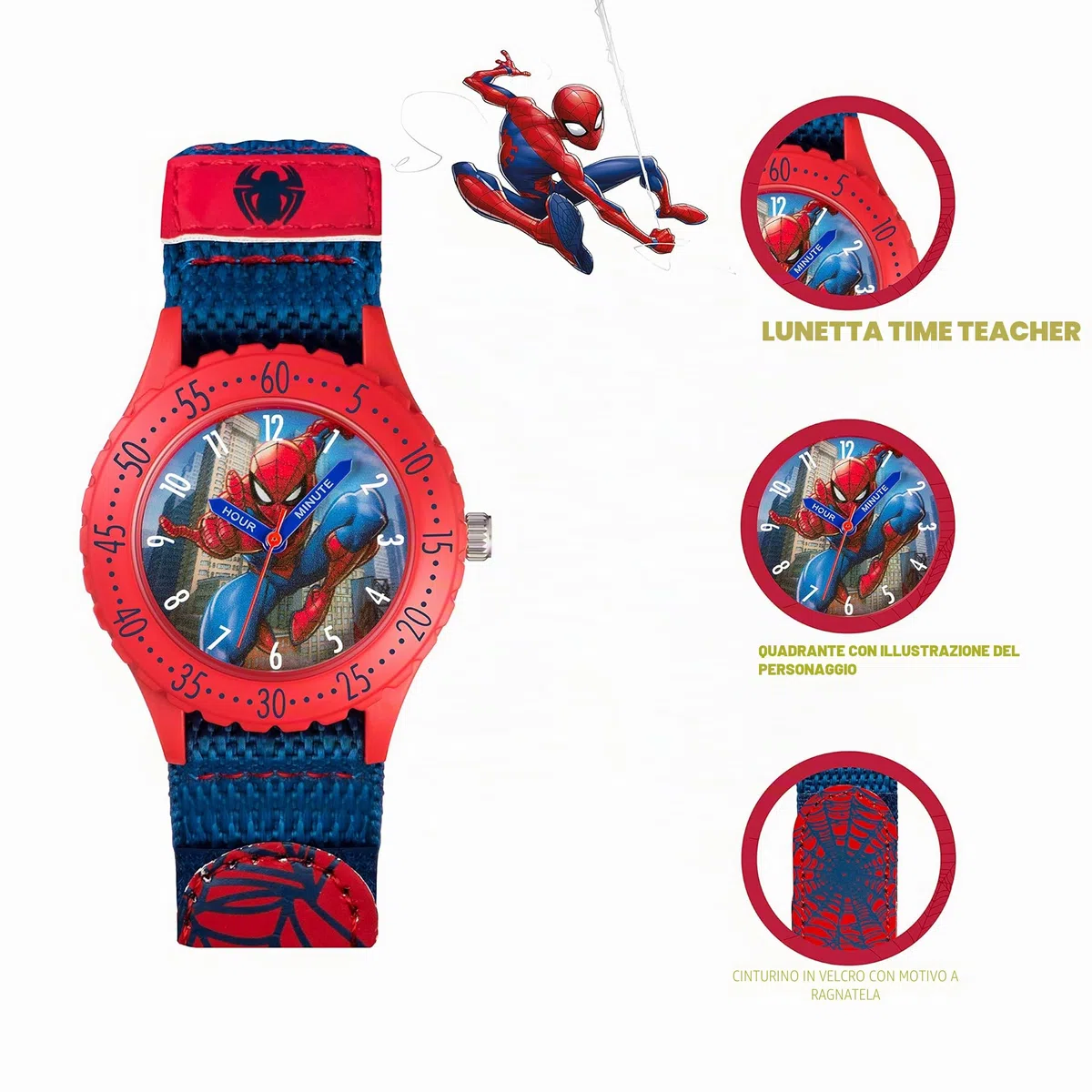 Spiderman Orologio analogico al quarzo per bambini con cinturino in tessuto SPD3495