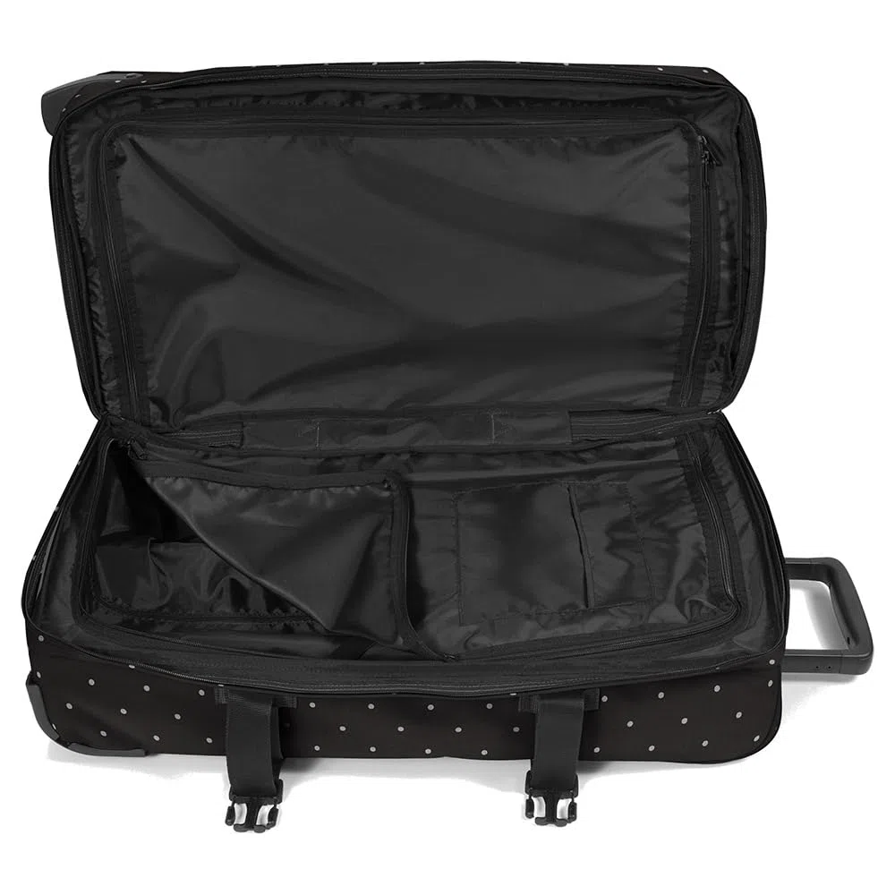 Eastpak Tranverz M Valigia Media 78L (67 x 35,5 x 30 cm), Bagaglio a Ruote, Valigia Leggera e Resistente con Doppio Scomparto, Manico Telescopico e Serratura TSA - DOTS BLACK SILVER
