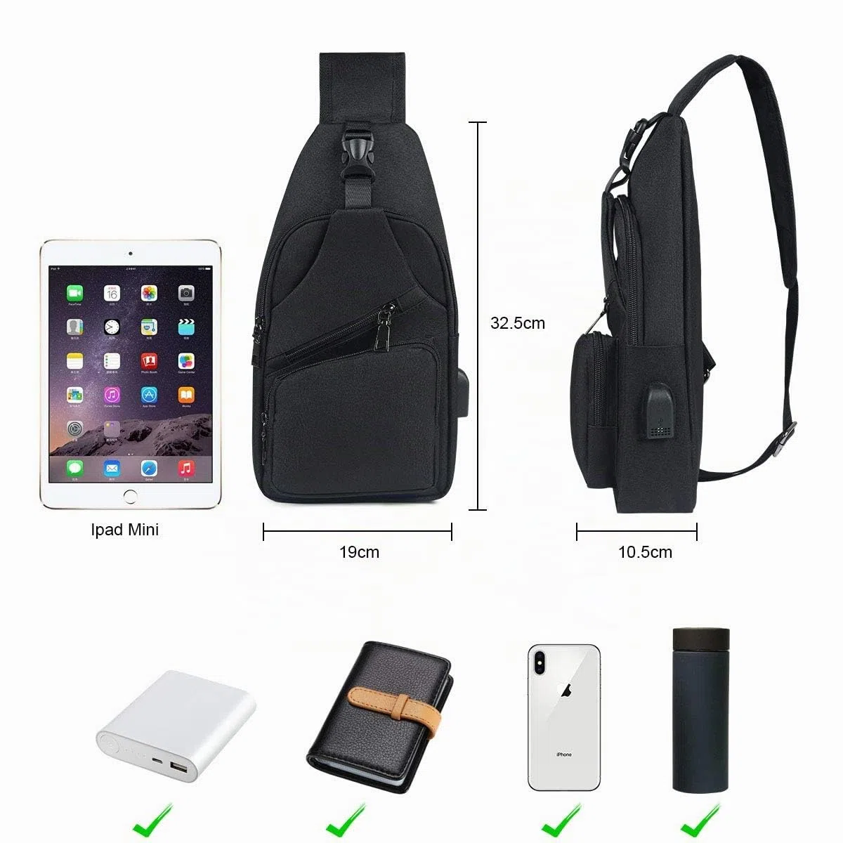 flintronic Zaino Monospalla Sling Bag, Borsa a Spalla Uomo, Borsello Tracolla (includere 1 Cavo USB)