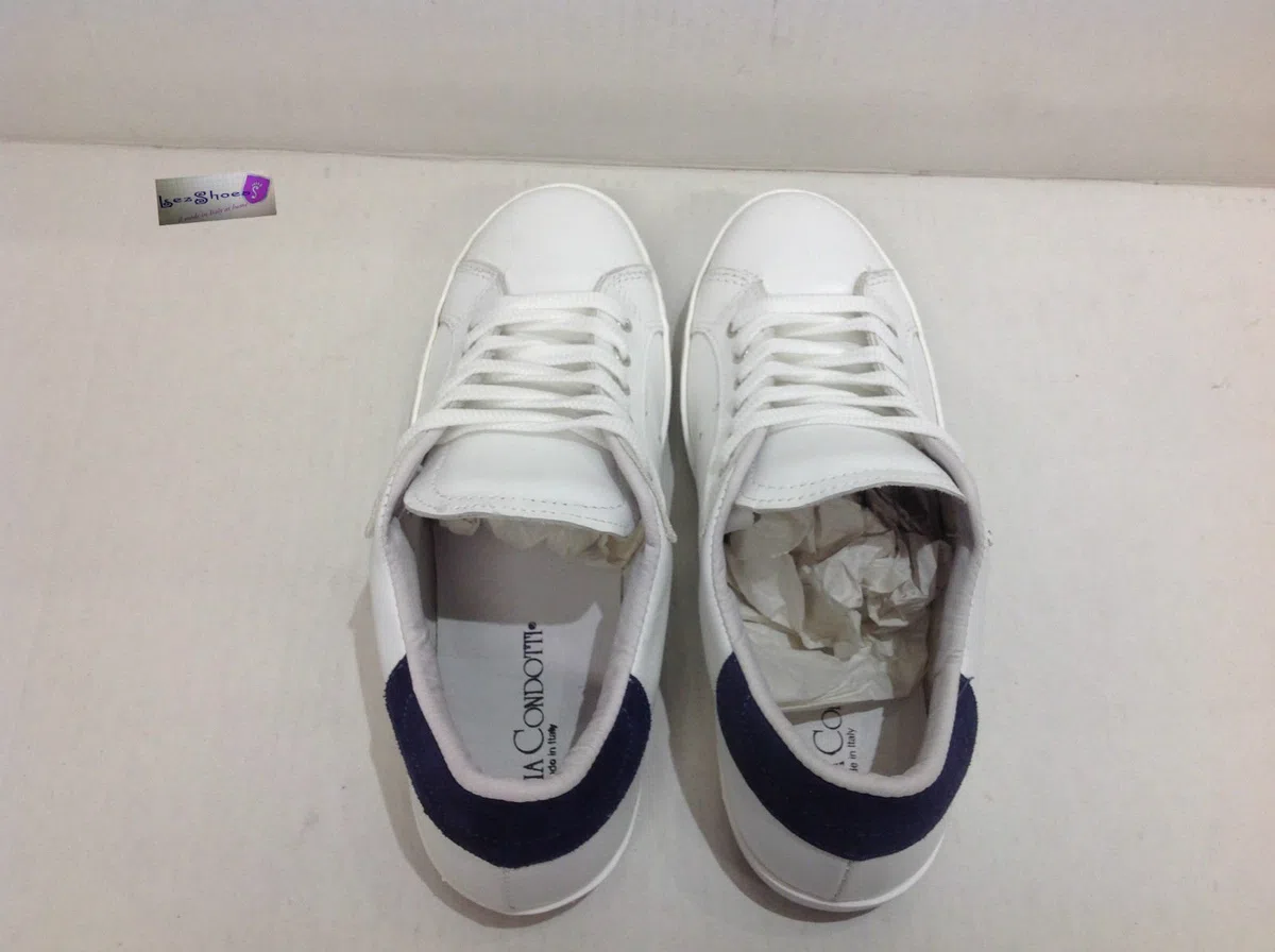 VIA CONDOTTI Scarpe Sneakers Basse Uomo Pelle Bianca Stella Nera Art Golf