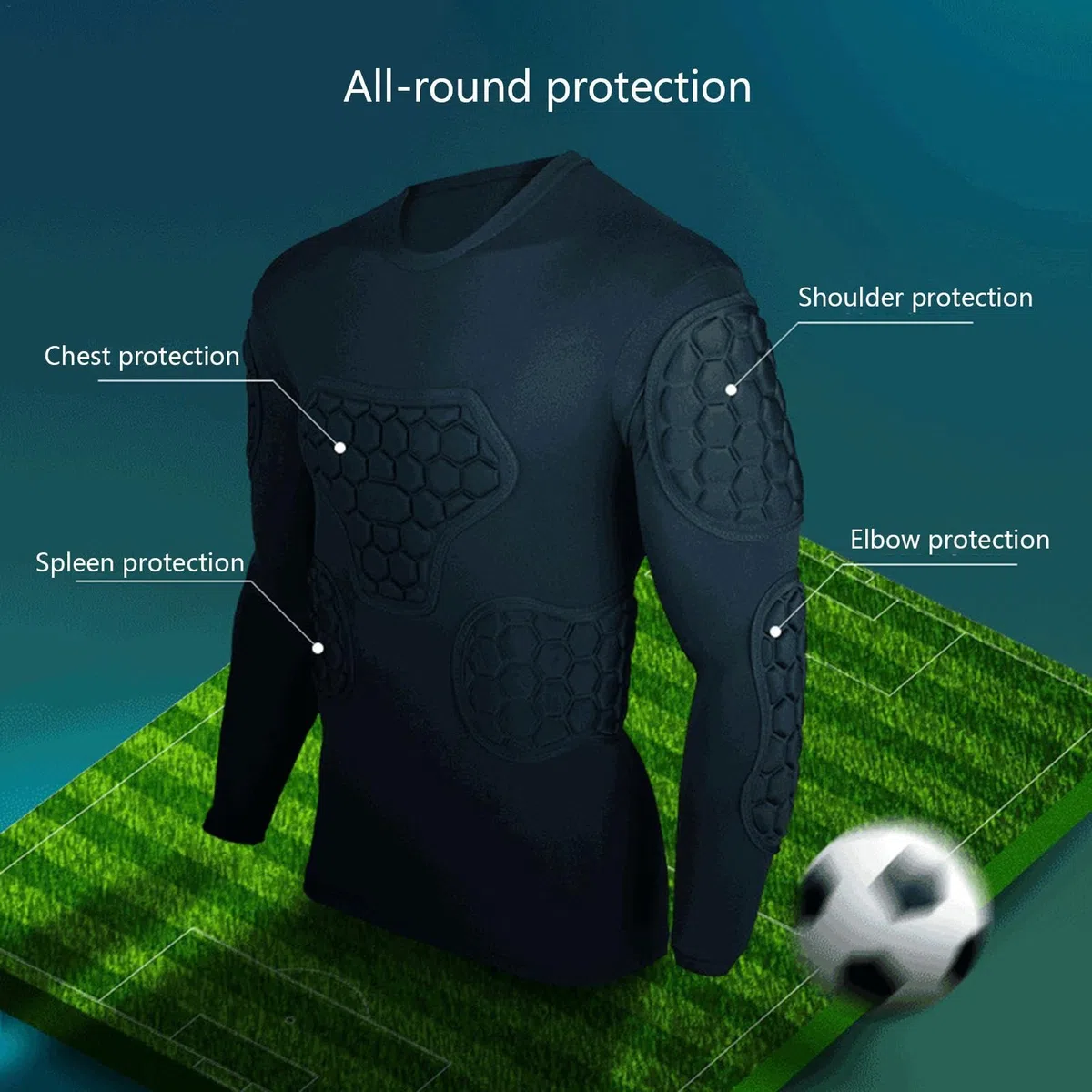 Maglia Da Calcio Imbottita - Maglia A Compressione Da Calcio Nera A Maniche Lunghe, Maglia Da Calcio Imbottita Per Adulti E Bambini | Maglia A Compressione Imbottita Da Calcio, Maglia Da Uomo Con Spal
