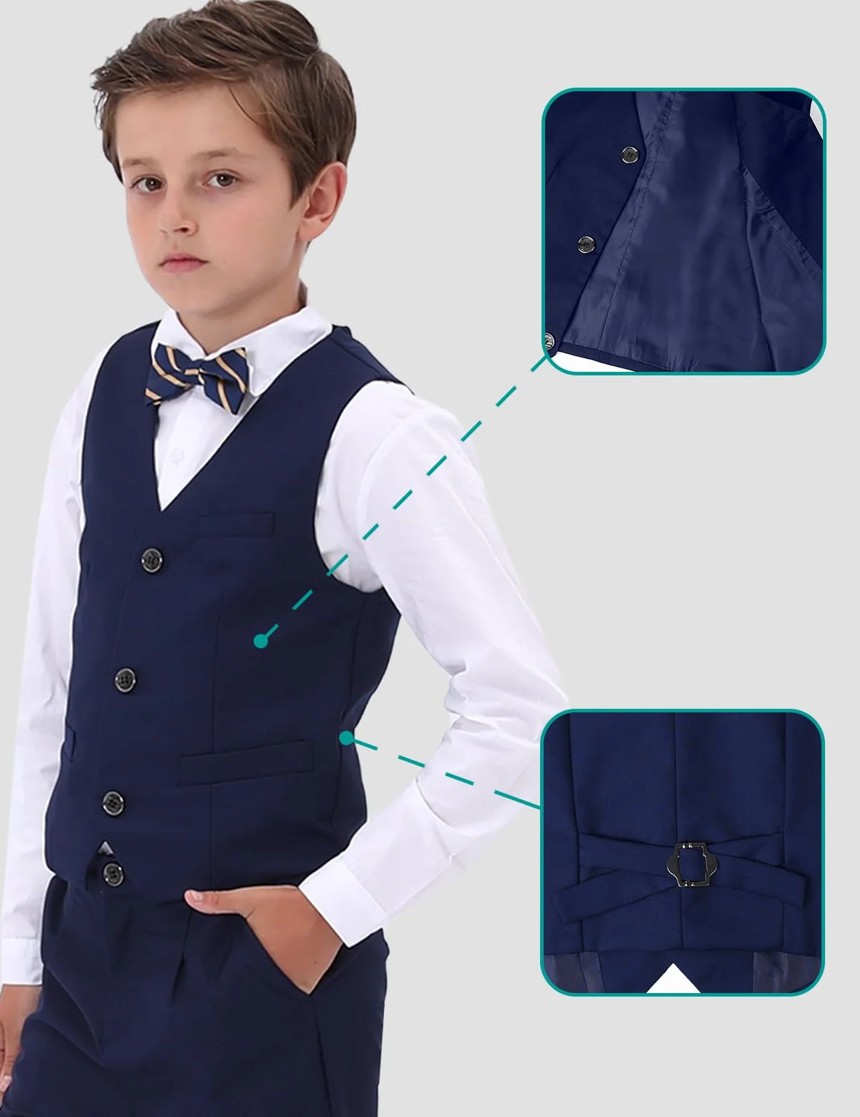mintgreen Boys Blazer Suit 3PCS Kids Page Boy Outfit Sets Tuexdo Blazer + Waistcoat + Trouser 5-12 Years