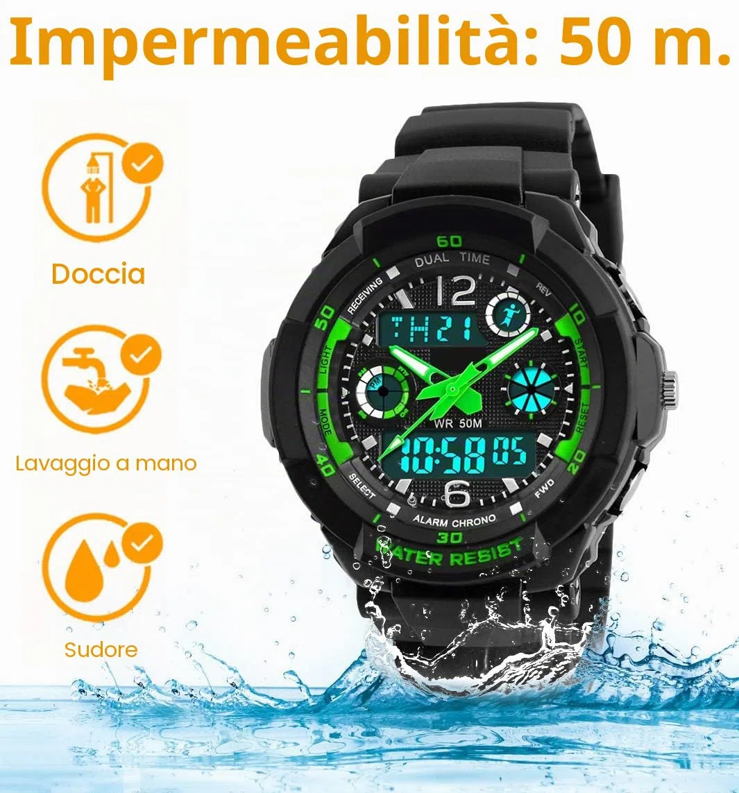 Digitale orologi per bambini ragazzi - 50 m impermeabile sport all' aria aperta orologio analogico con allarme/timer/Dual Time zone/LED, per bambini da polso resistente agli urti per Junio