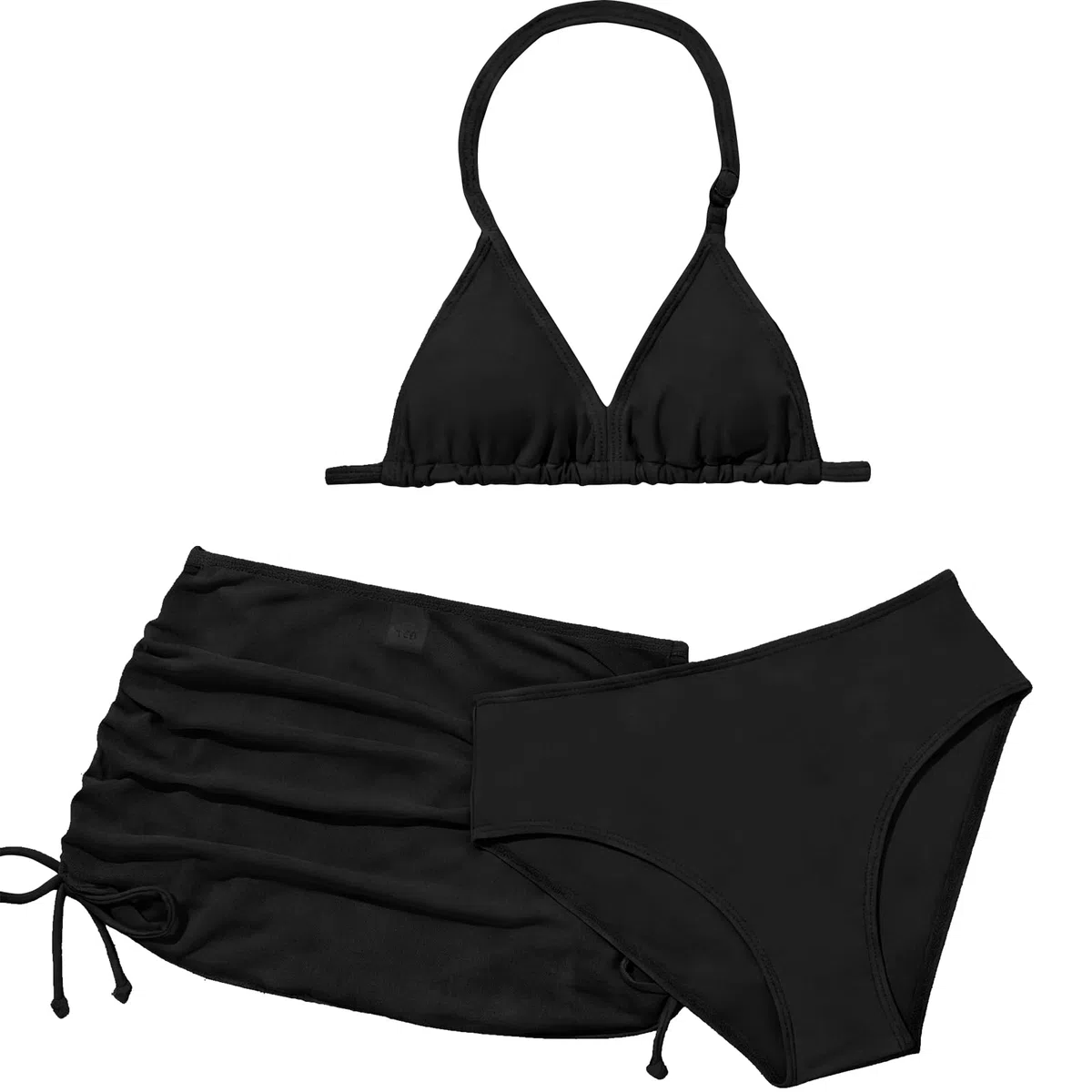 Bikini da ragazza, set da tre pezzi con grembiule, traspirante e confortevole, bikini per adolescenti, bikini per bambini, adatto per ragazze 8-14 anni, Nero , 12-13 Anni