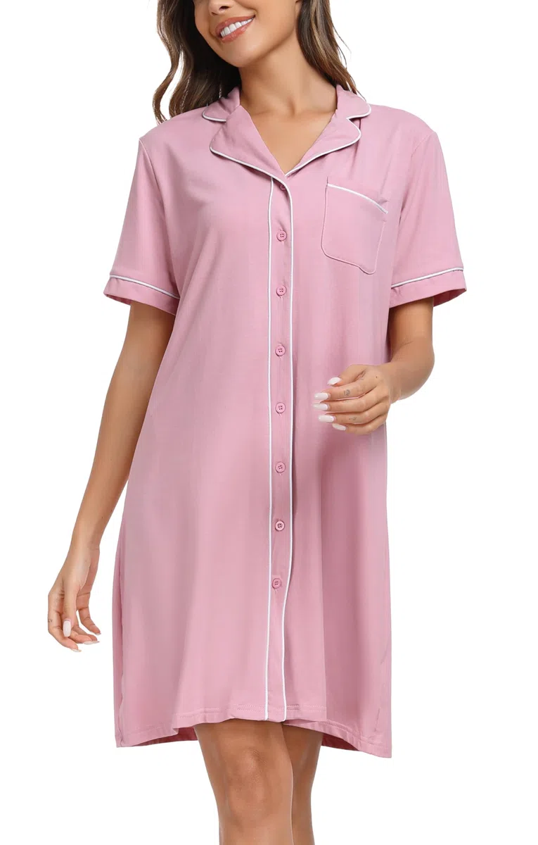 Wikoan Camicie da Notte Donna in Cotone, Camicia da Notte Allattamento Scollo a V Camicie Corta Bottoni Davanti Camicie da Notte Donna