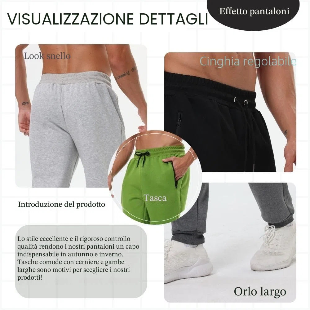 Confezione da 3 pantaloni sportivi da uomo con tasche con cerniera, pantaloni da allenamento da palestra per corsa e jogging