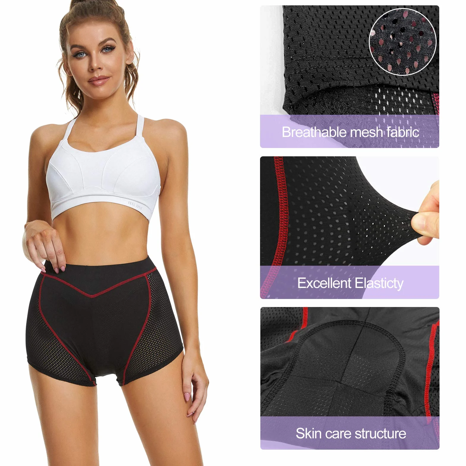 FEIXIANG Pantaloni da Ciclismo da Donna, Pantaloncini da Ciclismo Corti Pantaloncini da Ciclismo Biancheria Intima da Ciclismo con Imbottitura in Gel 4D Traspiranti ad Asciugatura