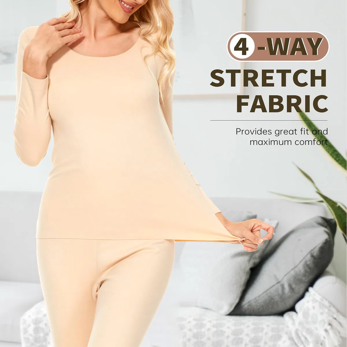 Intimo Termico Set Donna Invernale, Maglietta Manica Lunga e Pantaloni Termici, Magliette Caldo Set (Adatto a Peso Inferiore a 75kg)
