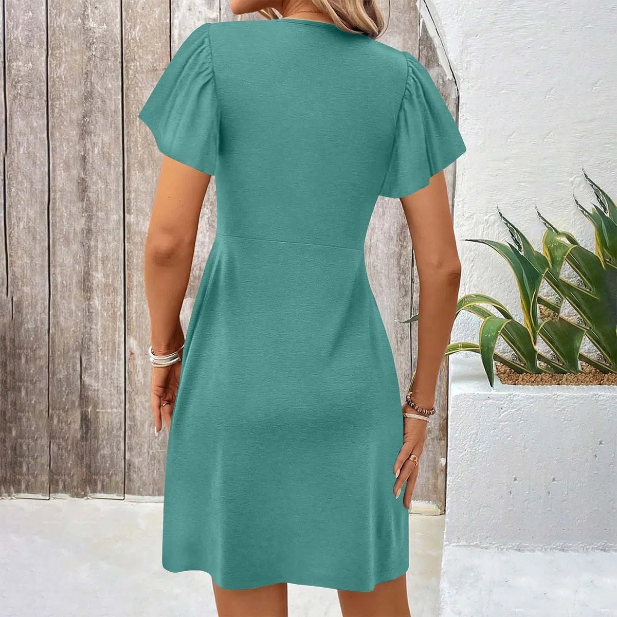 Abito estivo da donna, casual, estivo, con scollo a V, maniche corte, abito estivo da spiaggia