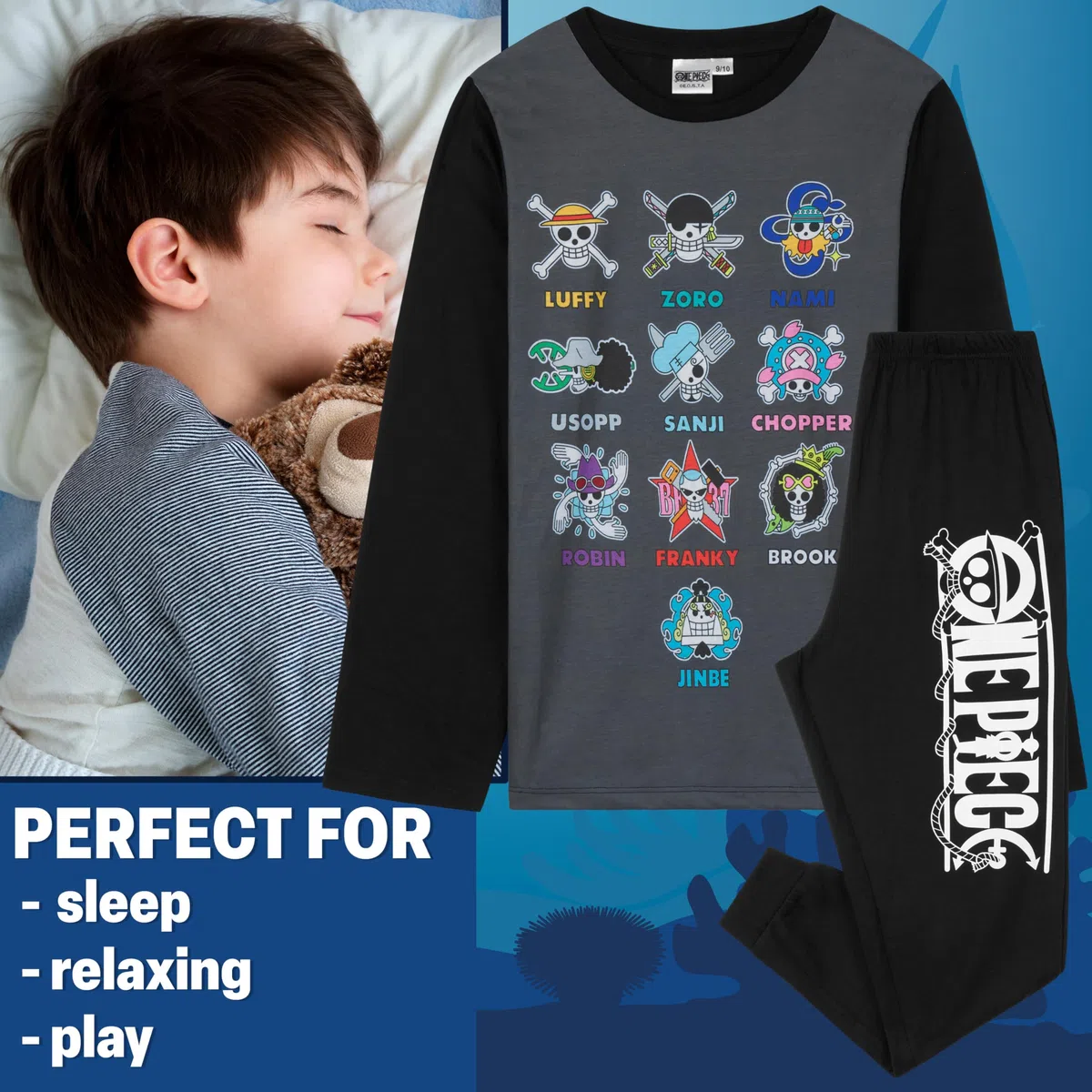 One Piece Pigiama Bambino Set, Lungo Pigiami Bambini T-Shirt e Pantaloni, Abbigliamento da Casa Set, Regalo Ragazzo