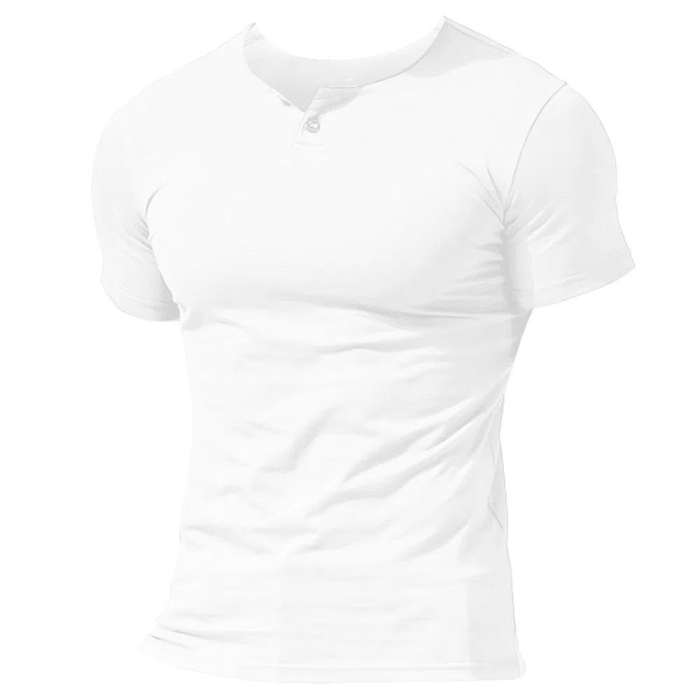 Uomo Henleys Casuale Manica Corta Maglietta Singolo Pulsante abbottonatura Plain v Neck Camicie in Cotone