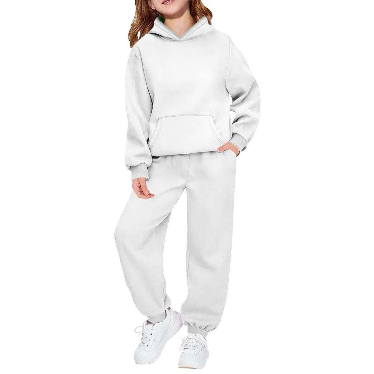 Generico Tuta Sportiva Bambini Completo 2 Pezzi Manica Lunga Felpa con Cappuccio e Pantaloni con Elastico in Vita Tute Mode Casual Tinta Unita Jogging Suit Bambina Bambino per 2-13 Anni