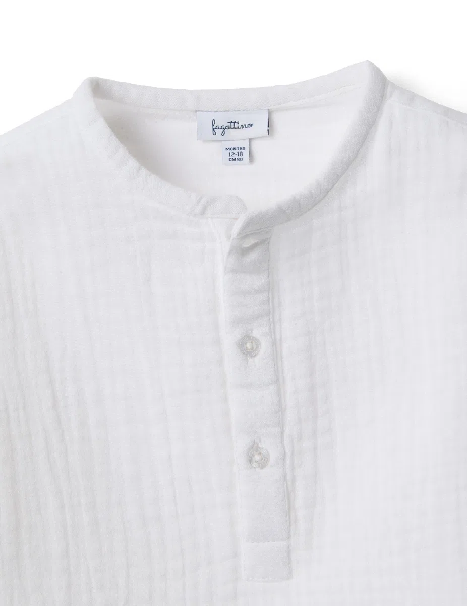 OVS Kids Camicia in Puro Cotone Bianca da Bimbo Regular Fit con Collo Coreano