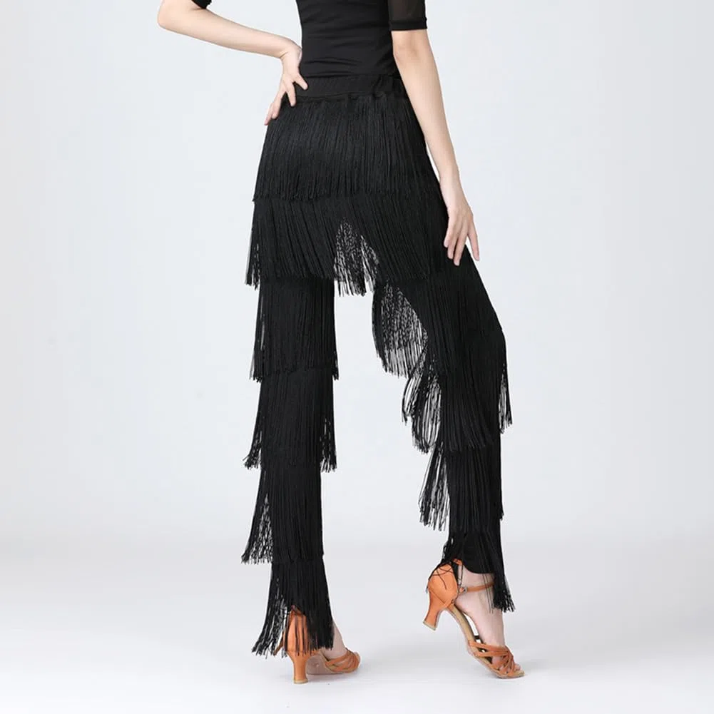 DAIHAN Donne Pantaloni da Sala da Ballo Professionali Latino Nappa Multistrato Pantaloni da Danza del Ventre con Frange per Allenamento Costume da Pratica