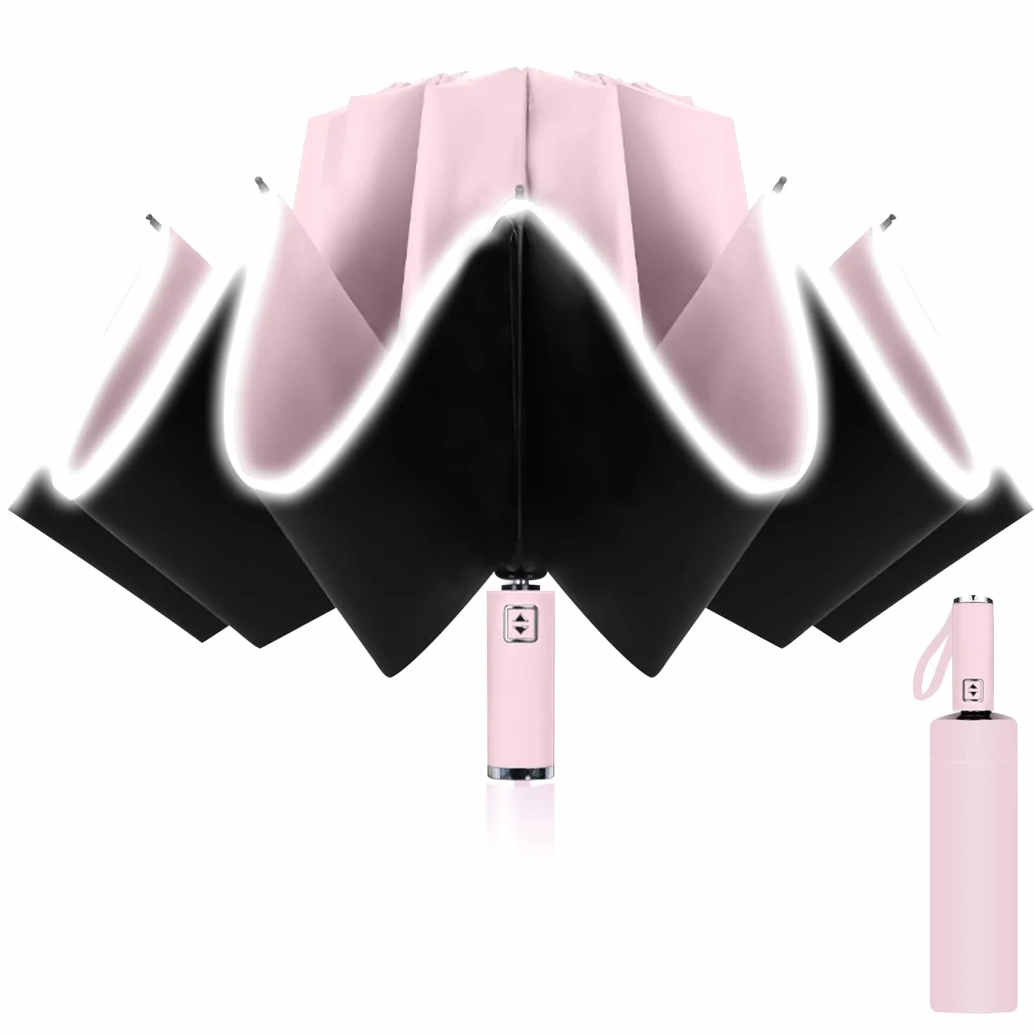 Poligono Ombrello Inverso Automatico, Ombrello Pieghevole Antivento, Ombrello Grande da Pioggia 10 Stecche Rinforzate per Uomo Donna, Diametro 105cm