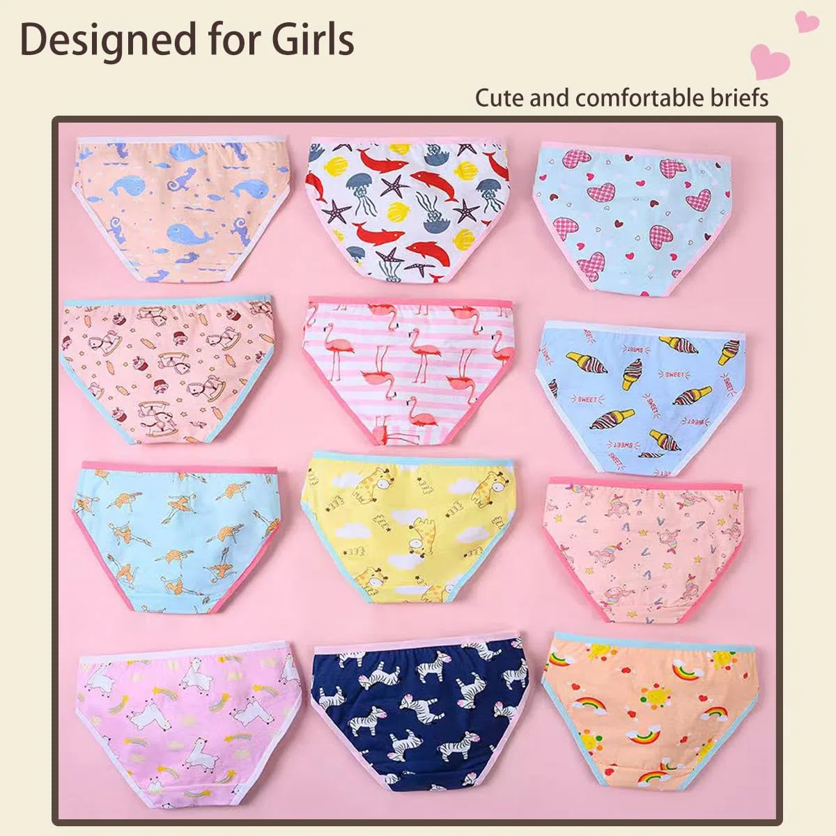 Confezione da 12 Mutandine per Bambine 100% Cotone Mutandine Intimo per Neonati (2-12 Anni)