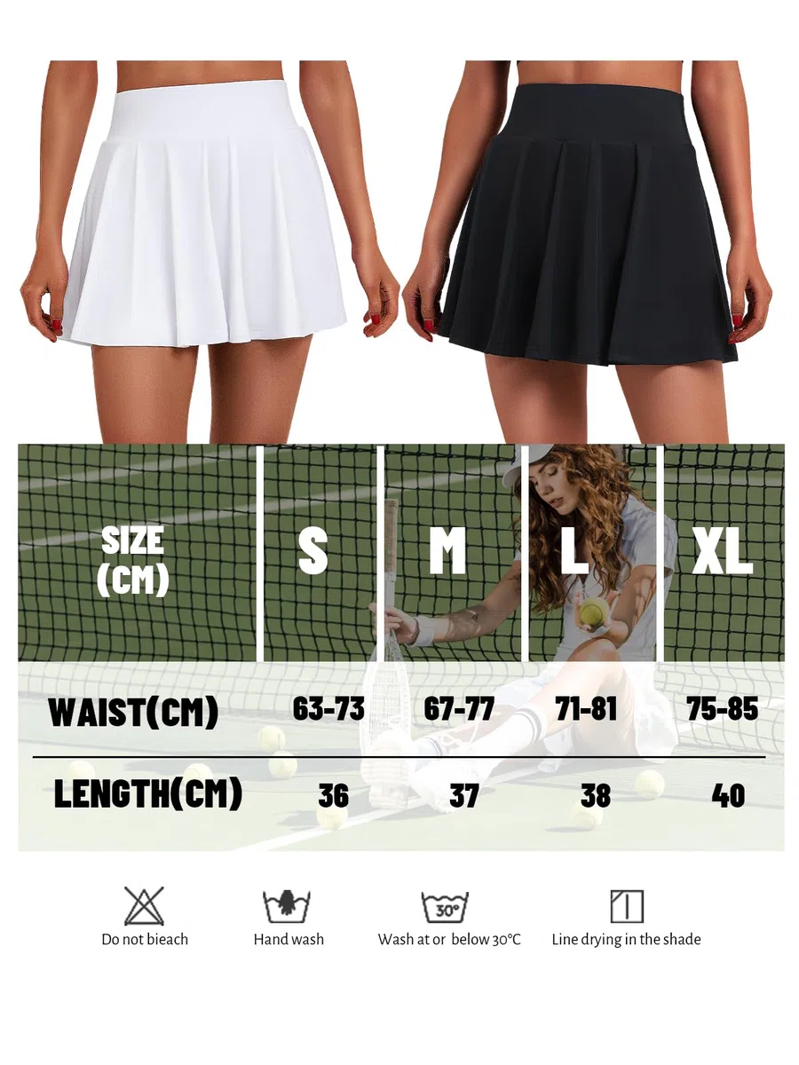 Gonna da tennis da donna con pantaloni, a vita alta, plissettata, da golf, con 3 tasche