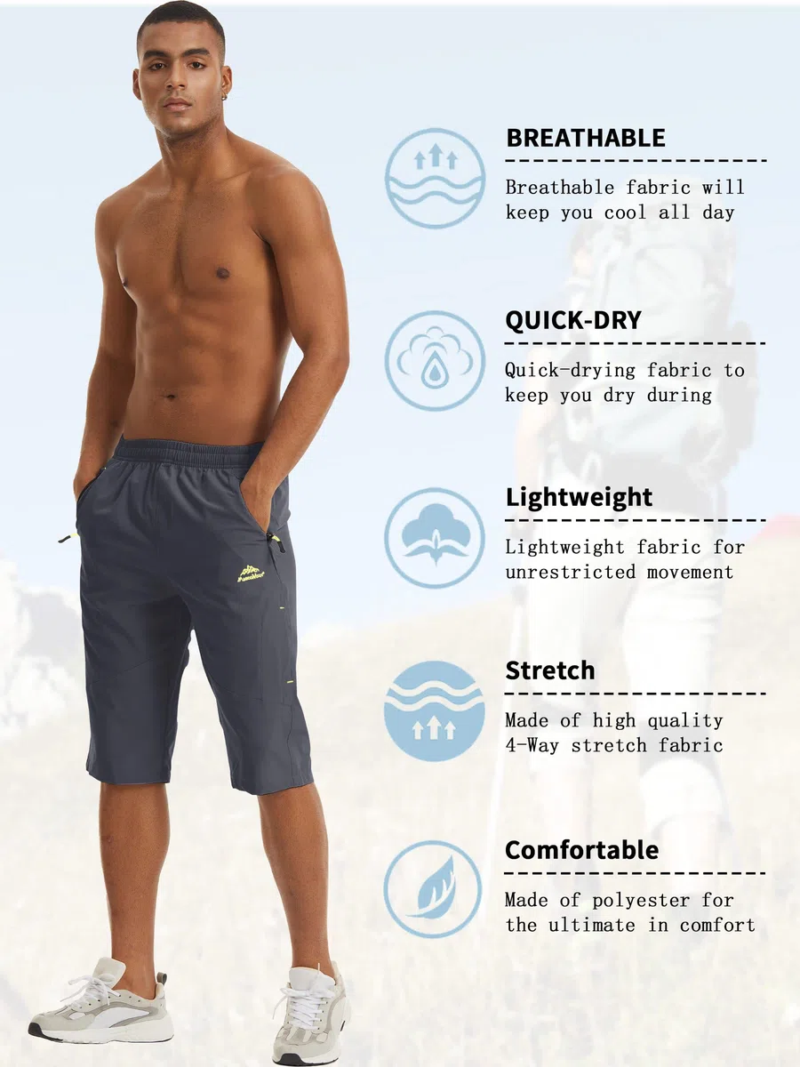TACVASEN Uomo Pantaloni Sportivi a 3/4 Traspiranti ad Asciugatura Rapida