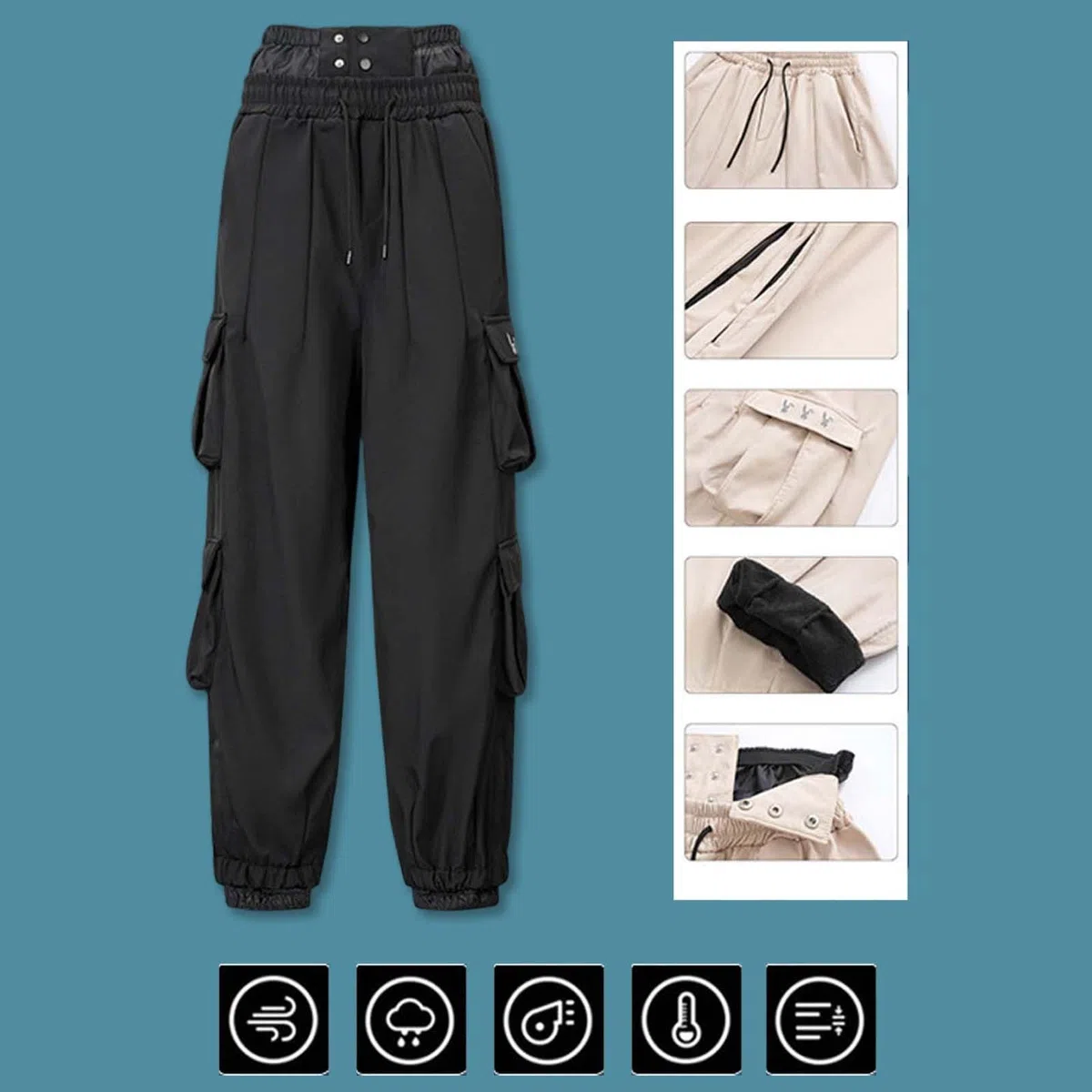 Generisch Pantaloni da sci unisex, impermeabili, in softshell, invernali, con calda imbottitura, per snowboard, per esterni, oversize, da trekking