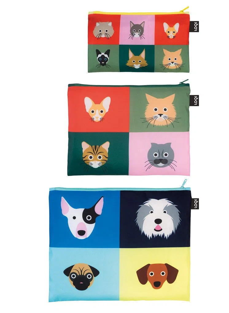 LOQI Artist Stephen Cheetham Dogs & Cats Zip Pockets Porta carta di identità, 32 cm, Multicolore (Multicolour), 3 Pezzi