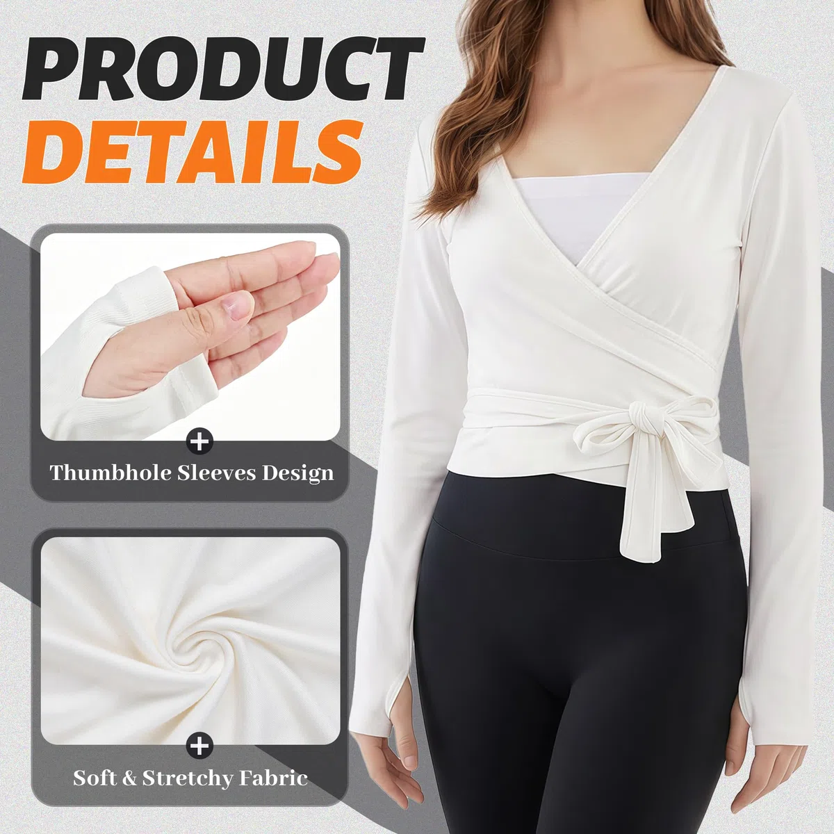 Baisdan Top da Pilates Donna Avvolgente Maniche Lunghe, Top Yoga Balletto Scollo a V Profondo Allacciatura con Nodo Frontale, Maglia Activewear Palestra Allenamento Stile Y2K