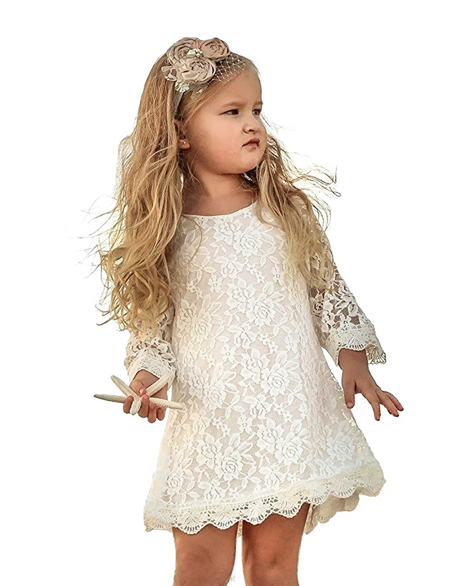 Vestito Bambina Elegante Fiori in Pizzo Natale Nozze Festa Damigella d'Onore 1-14 Anni