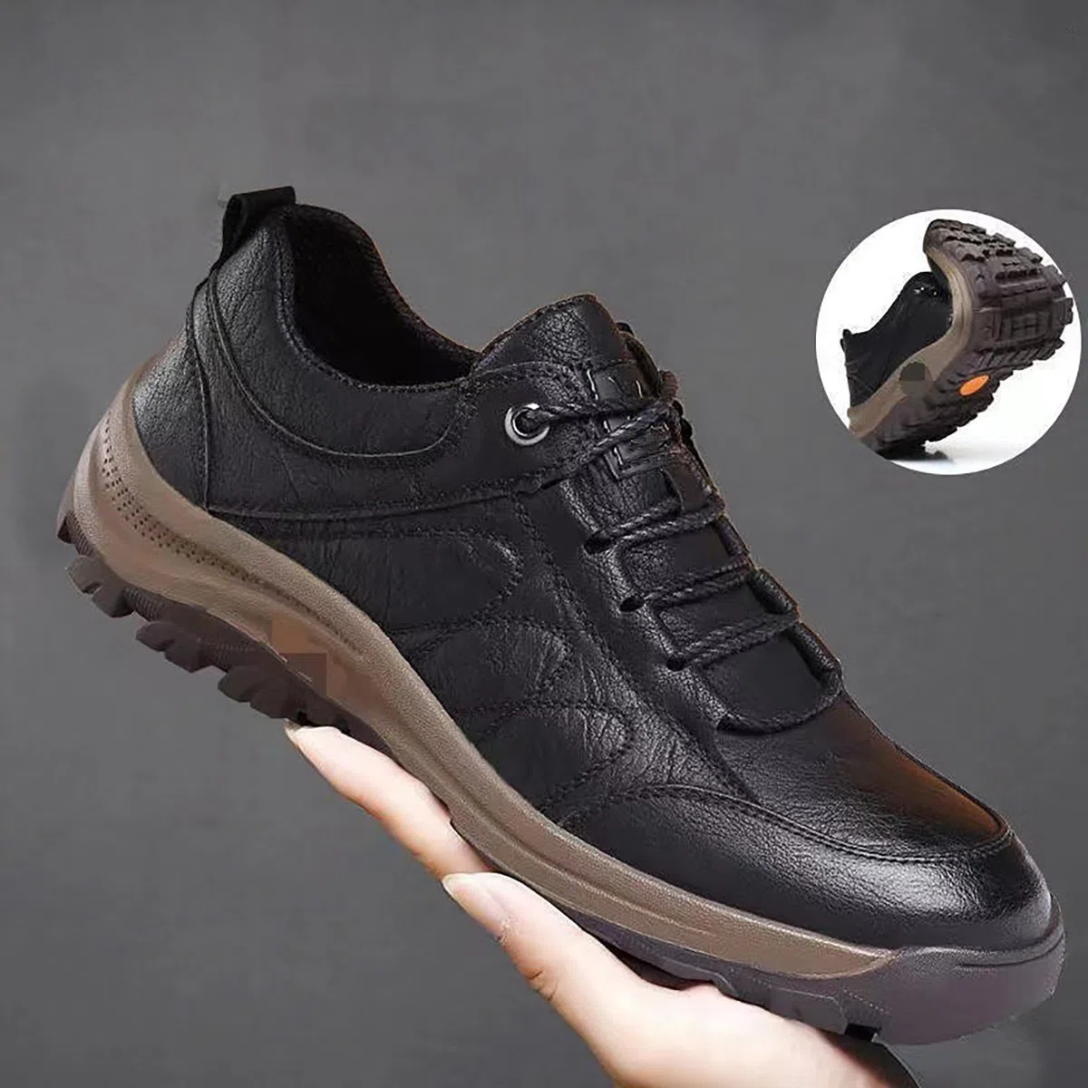 Scarpe in Pelle Cucite A Mano, Sneaker da Trekking da Uomo con Supporto Plantare Anti-Fatica Antiscivolo E Antiurto, Comode Scarpes da Ginnastica Ortopediche in Pelle da Uomo, Sneaker con Lacci