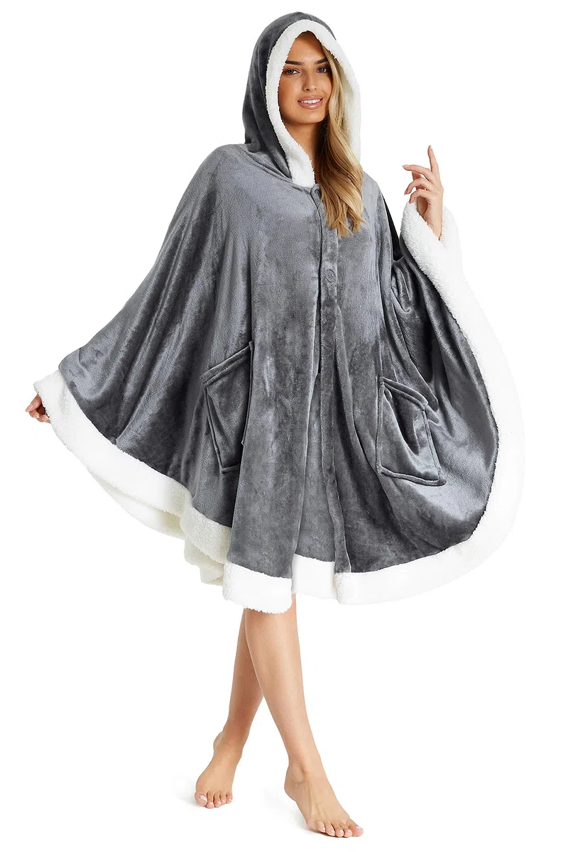 CityComfort Felpa Coperta con Cappuccio da Donna, Poncho in Pile Oversize, Mantella Plaid Indossabile