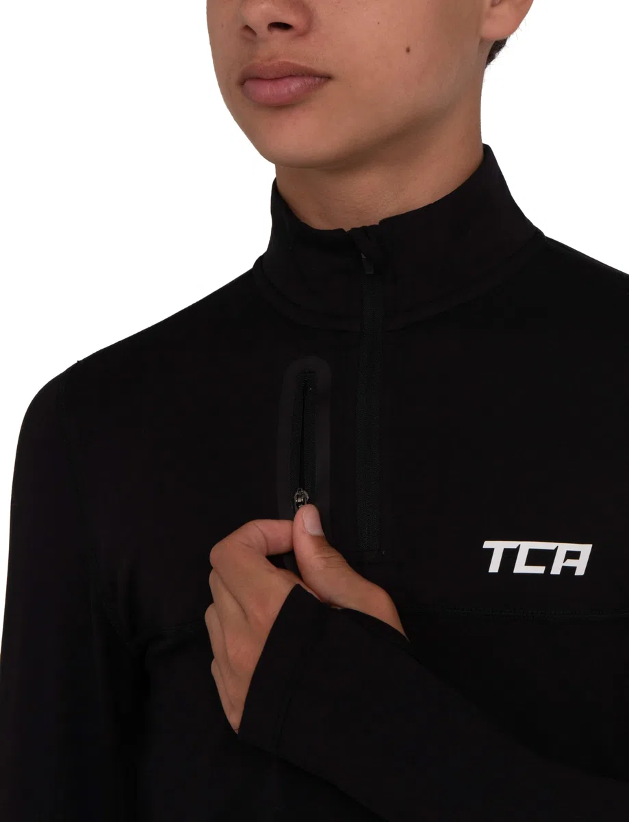 TCA Maglia Termica Bambino Fusion PRO - Maglia da Corsa con Maniche Lunghe e Zip - Tecnologia Quickdry