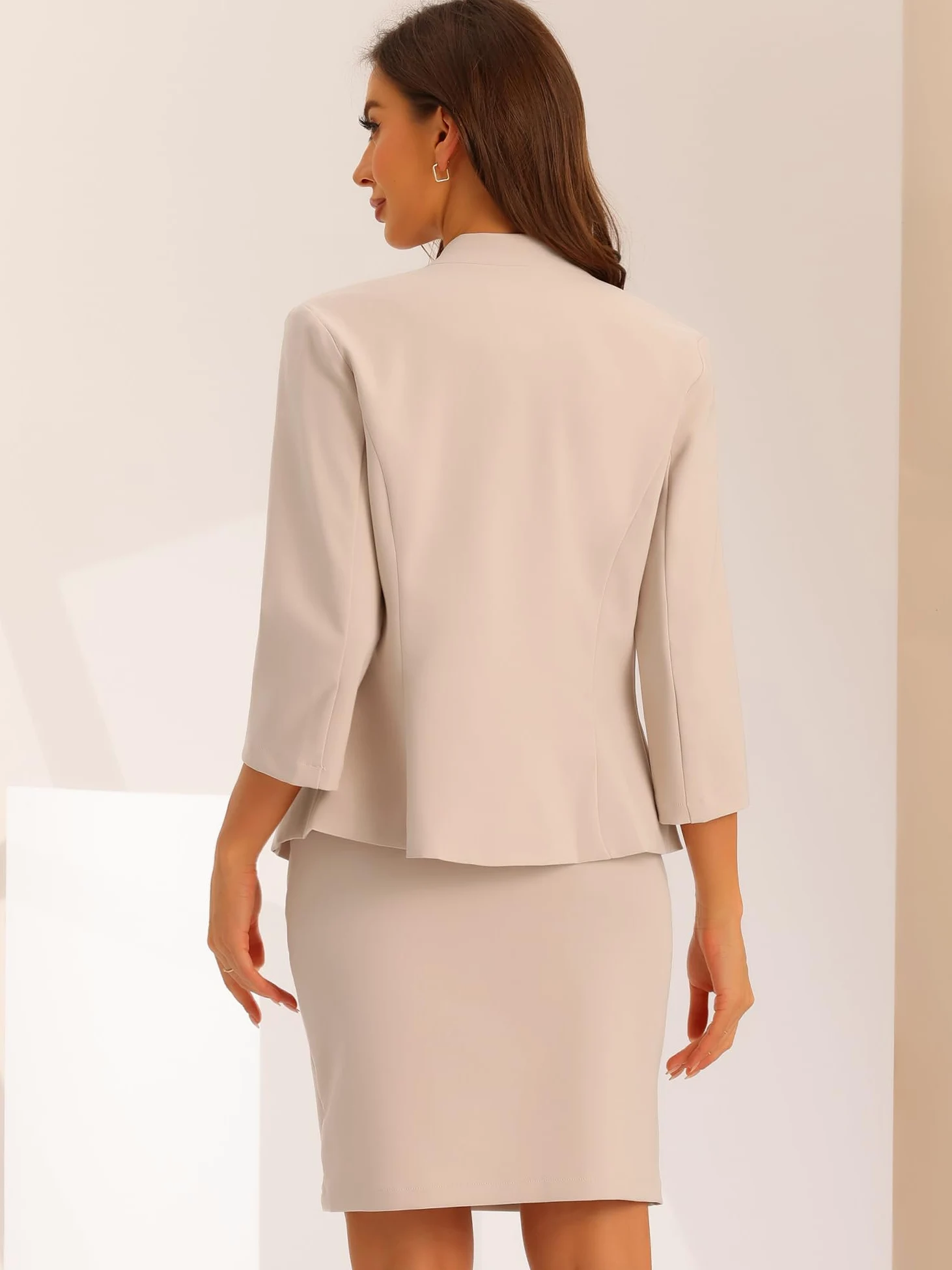 Allegra K Donna Set Gonna da Lavoro per Abiti in 2 Pezzi Blazer con Colletto Dentellato Gonne A Tubino