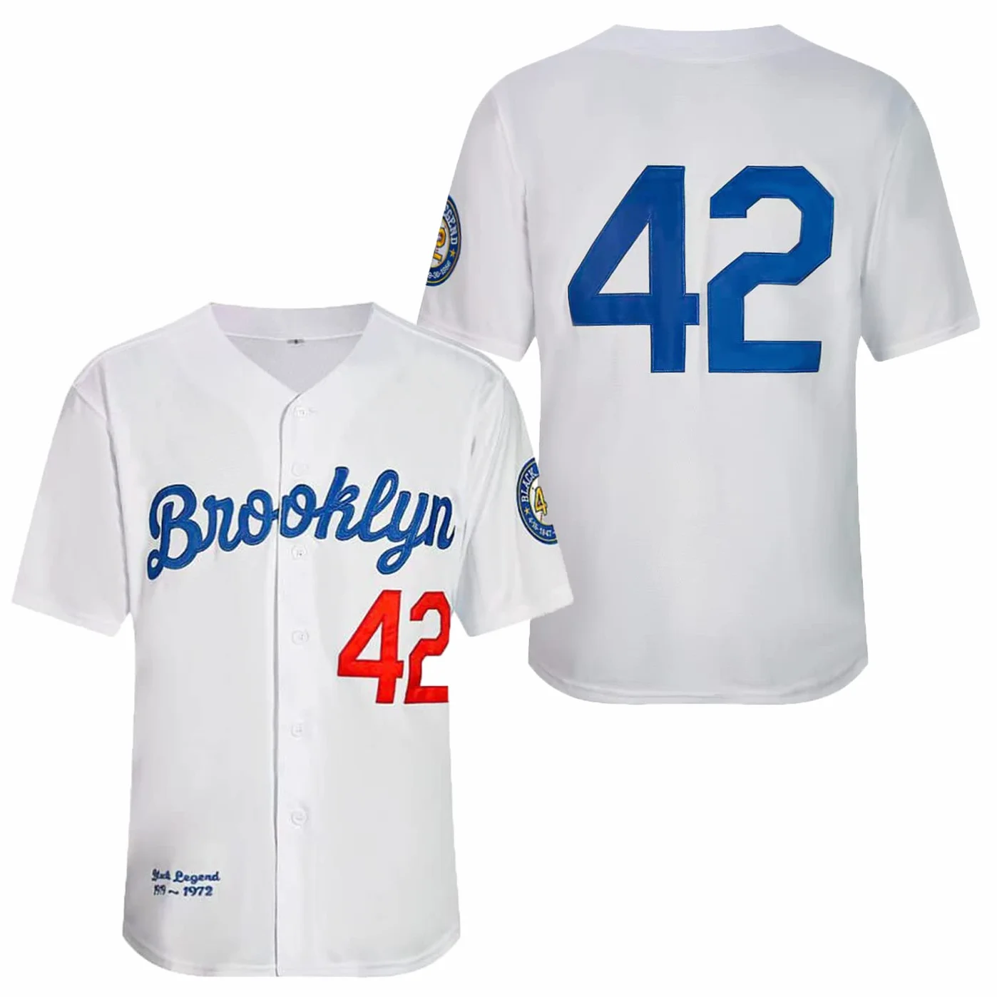 Maglia da Baseball Nera Leggenda Numero 42 Vintage Ricamato retrò Lightsout Maglie Camicie, Bianco, S