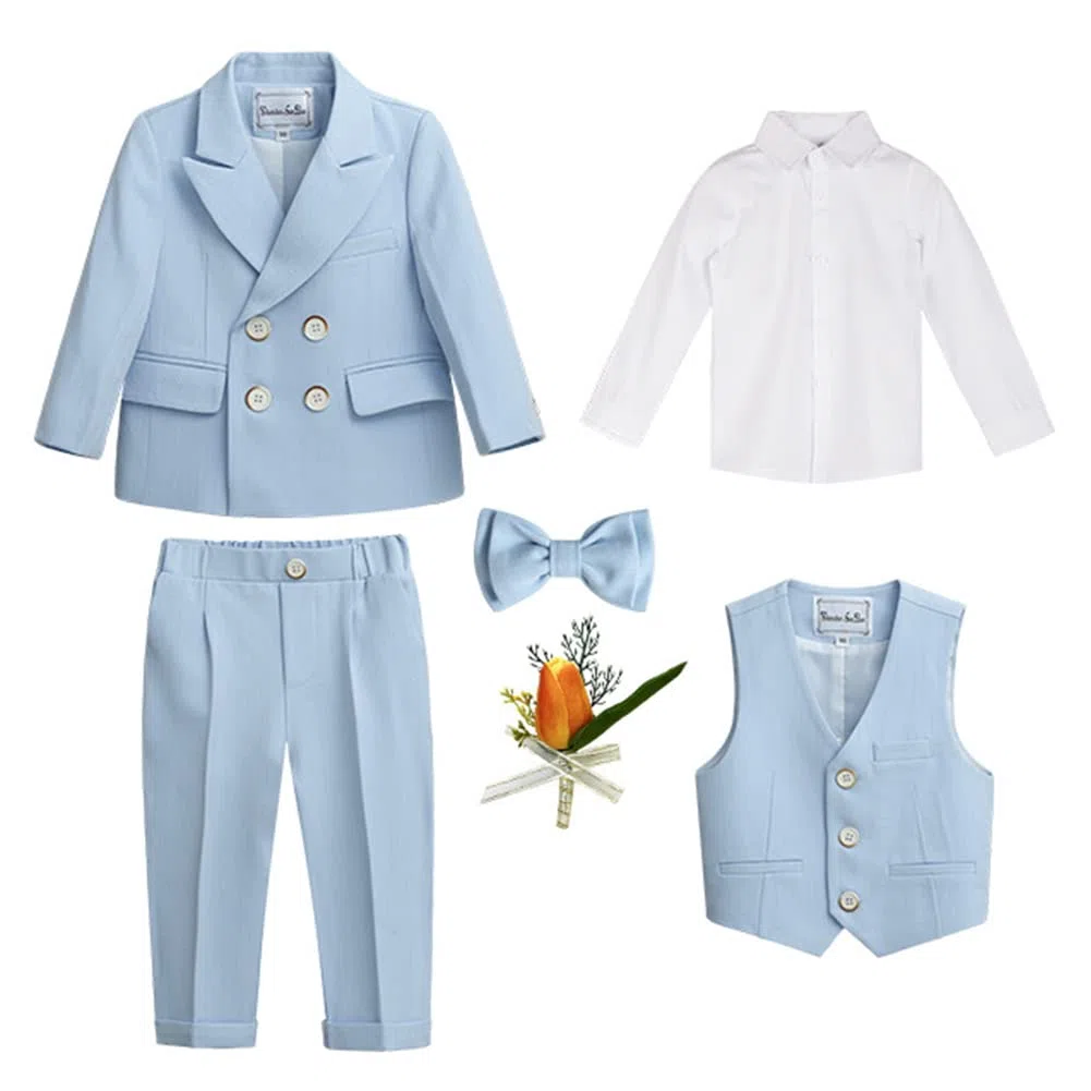 Completo da Bambino 4/5/6 Pezzi Eleganti Abiti da Cerimonia Gentleman Smoking da Ragazzo Abito Formale Doppiopetto da Battesimo Bambini e Ragazzi Gentiluomo Vestito per Matrimonio Festa