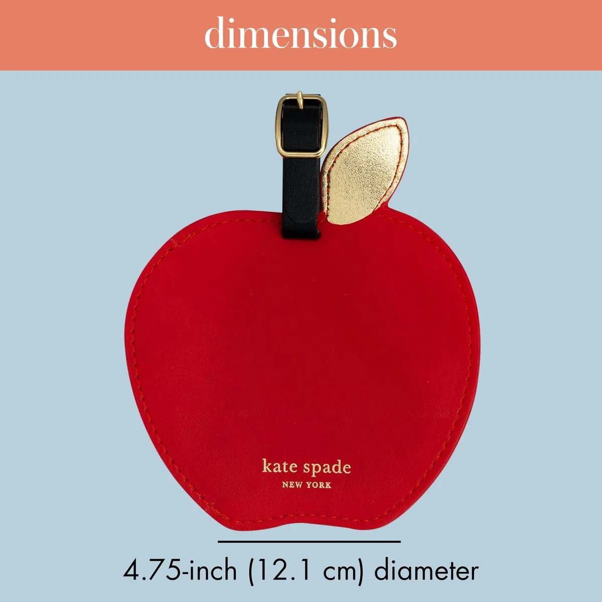Kate Spade New York Round Red Vegan Leather Luggage Tag for Women, Durable Suitcase ID Tag, Apple
