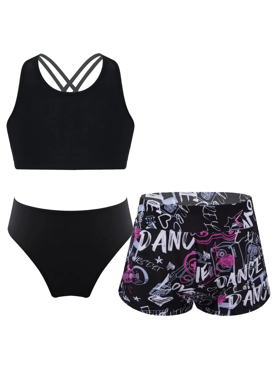 Ragazza Costume da Bagno Tre Pezzi Canotta Top con Pantacini Mutande Bikini Tankini Estivi Costumi Mare Piscina Spiaggia 7-16 Anni