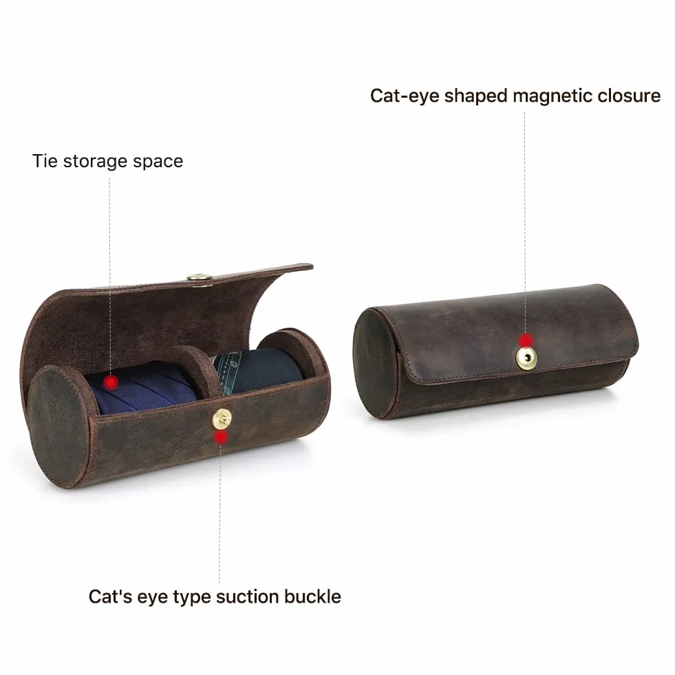 Cravatta Organizzatore Holder in Vera Pelle Fatto Portatile per 2 Cravatte, Caso di Conservazione Rotolo per Uomo