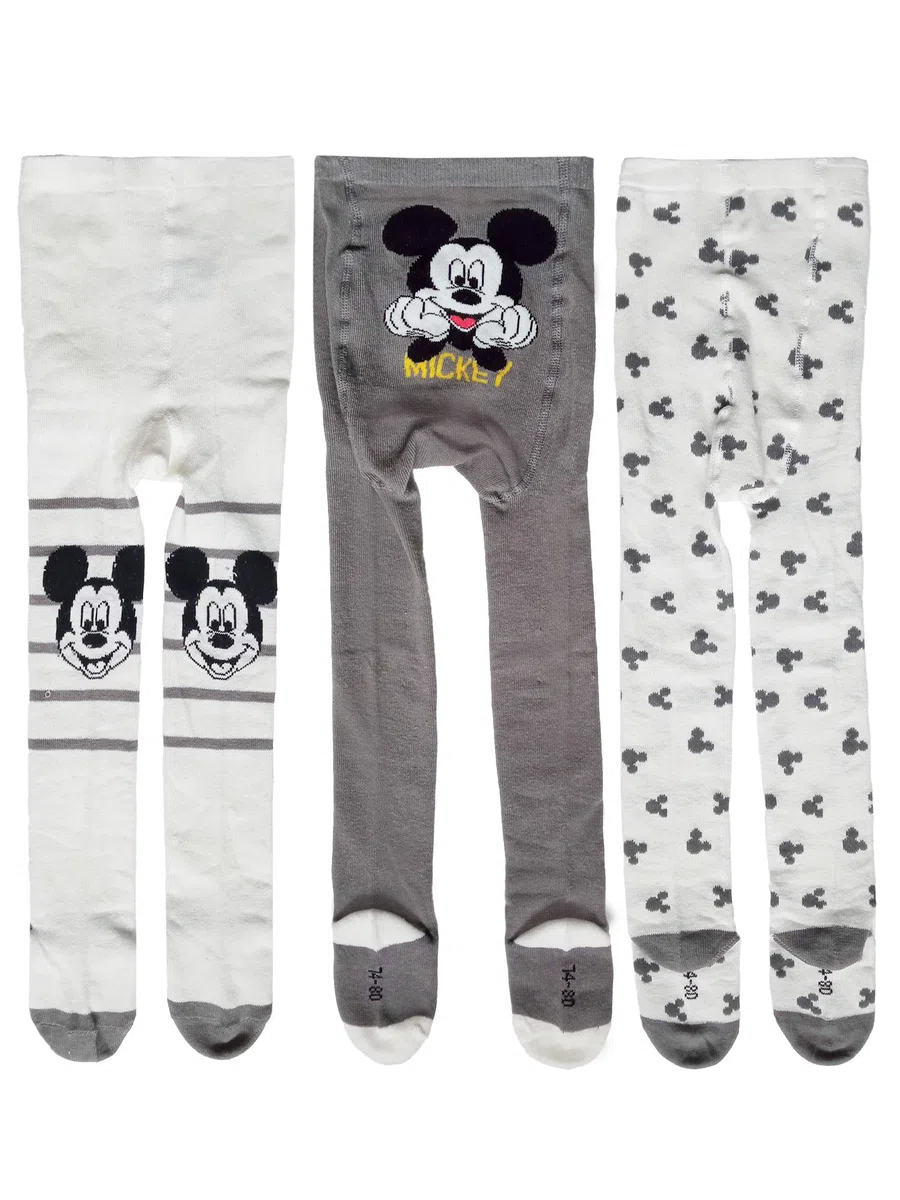 United Labels Disney Mickey Mouse - Collant per bambini e bambine, colore: grigio/bianco (confezione da 3)