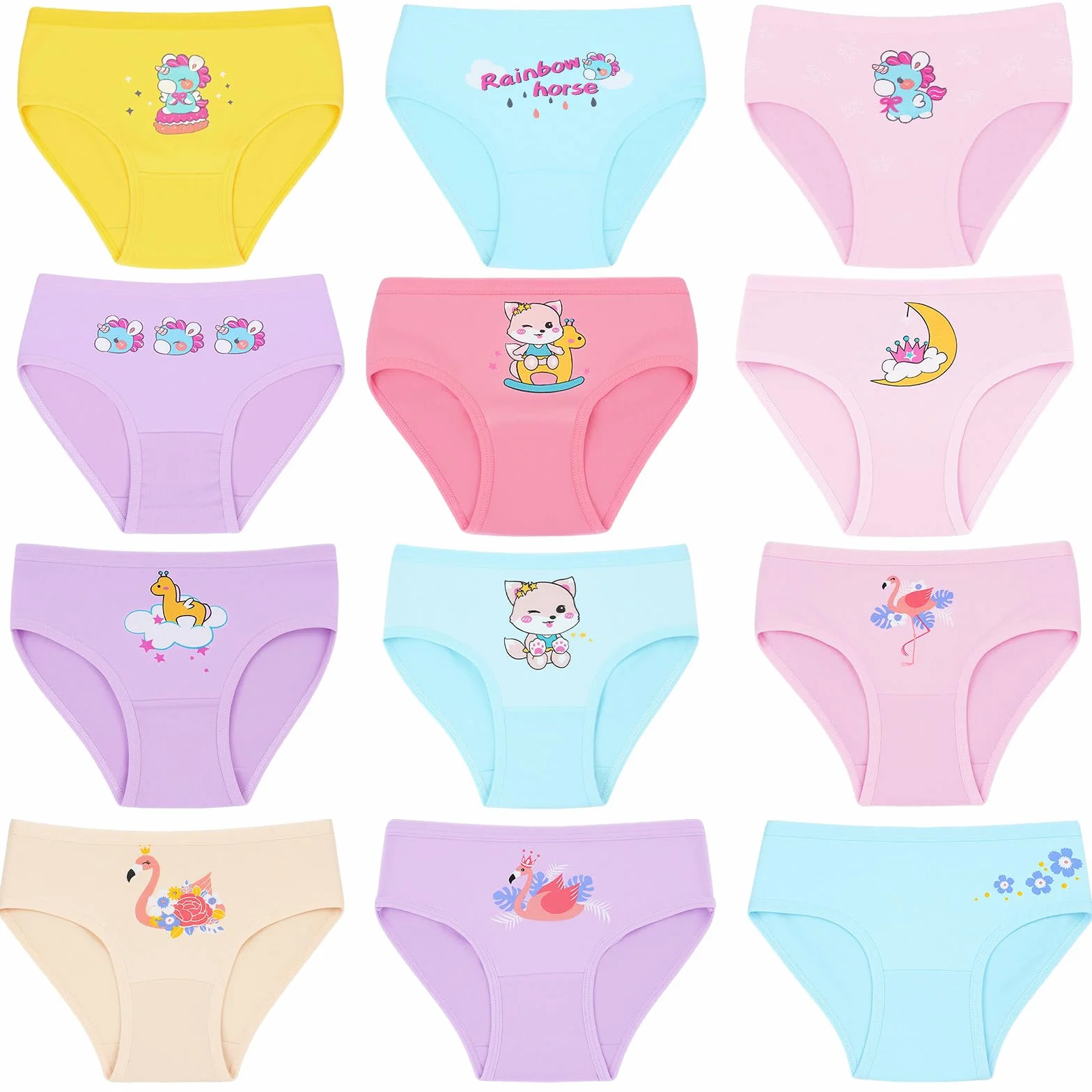 Mutande in Cotone Intimo Bambina Cartone Animato, Pacco da 12 Slip in Cotone per Ragazze Intimo, Bambine Mutandine con Vari Motivi 2-10 Anni