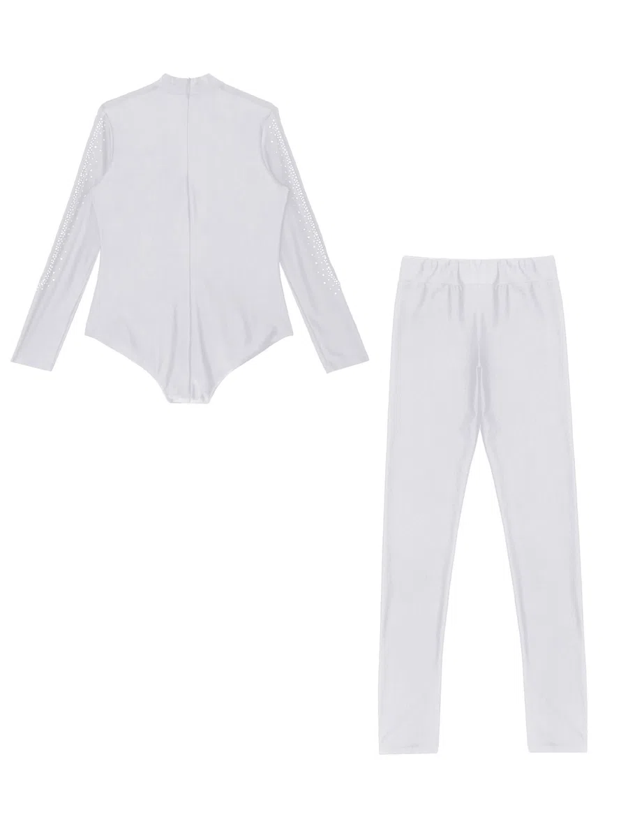 Freebily Body Danza Classica Bambino con Leggings Sportivi Camicia da Ballo Latino Americano Tango Manica Lunga Body Ginnastica Ritmica Costume da Danza Standard Jazz