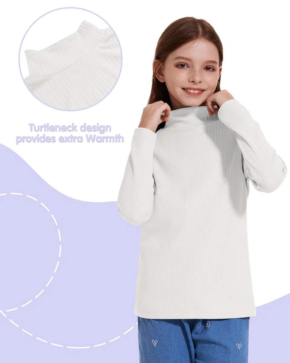 WOWENY Maglietta termica a collo alto in pile per bambini inverno 5-14 anni