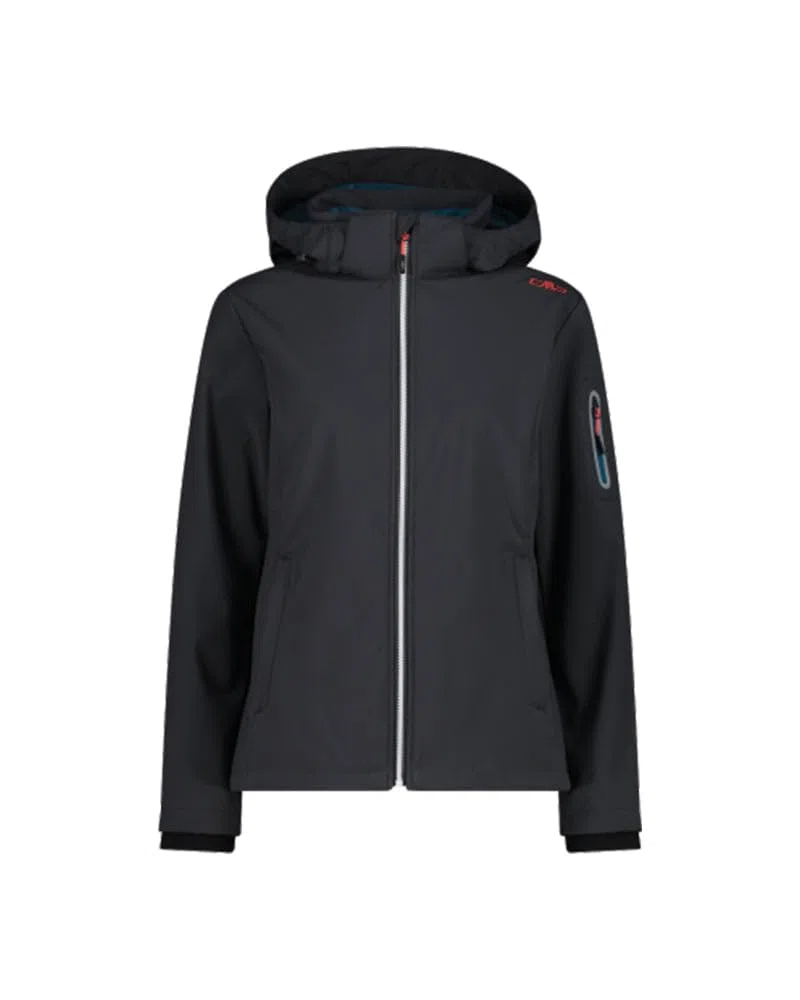 CMP Giacca In Softshell Da Donna Con Cappuccio Removibile, Nero 01, 44