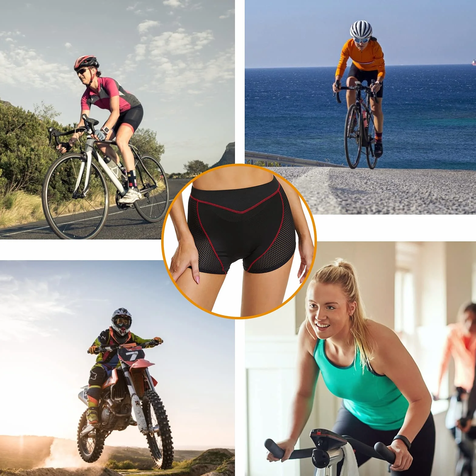 FEIXIANG Pantaloni da Ciclismo da Donna, Pantaloncini da Ciclismo Corti Pantaloncini da Ciclismo Biancheria Intima da Ciclismo con Imbottitura in Gel 4D Traspiranti ad Asciugatura