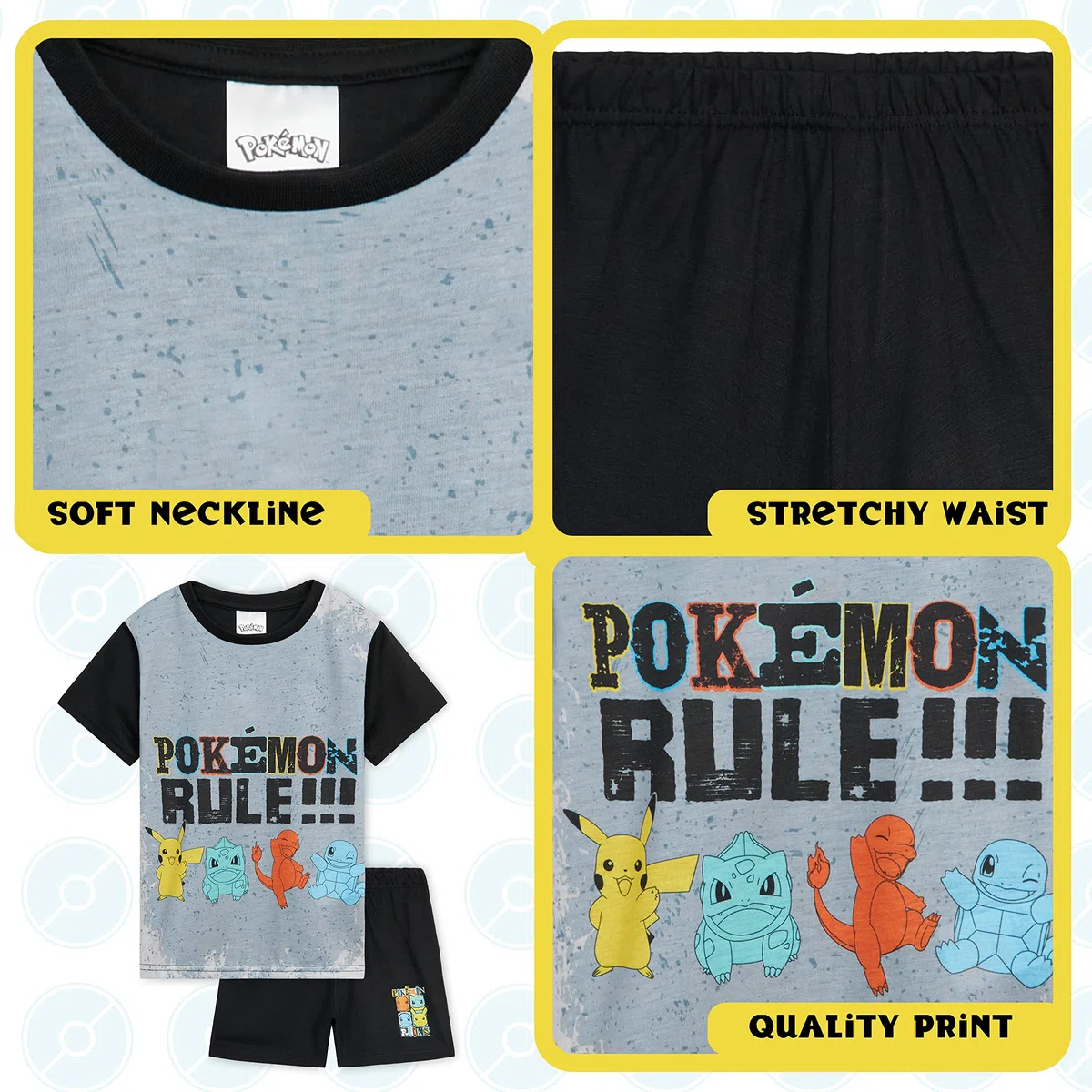 Pokémon Pigiama Corto Bambino, Indumenti Notte Traspiranti Tshirts Pantaloncini - Pikachu Regalo