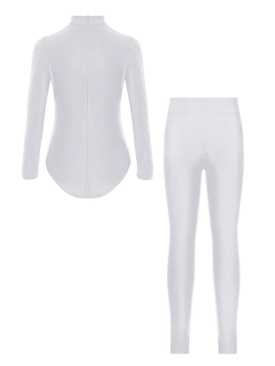 Freebily Body Danza Classica Bambino con Leggings Sportivi Camicia da Ballo Latino Americano Tango Manica Lunga Body Ginnastica Ritmica Costume da Danza Standard Jazz