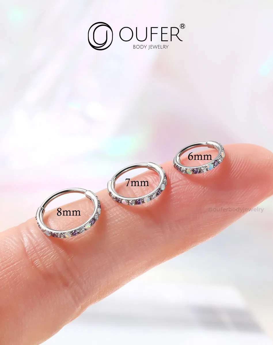 OUFER 20G Segmento a Cerniera Piercing Naso Acciaio Chirurgico 316L Nose Hoop Viola/Nero CZ Opale Orecchini Helix Conch Earring Per Le Donna 6/7/8 mm